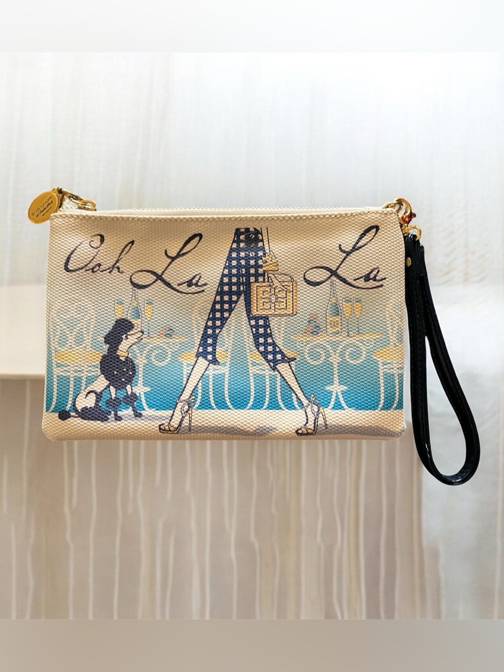 My Flat In London Beige & Blue La Parisienne Wristlet Clutch -
